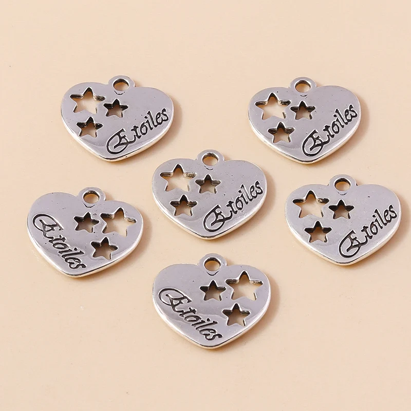 Leslie 15 pièces 17mm alliage étoiles breloques étoile coeurs pendentifs pour la fabrication de bijoux boucles d'oreilles colliers Bracelets bricolage