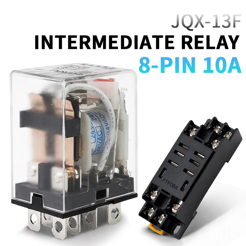 JQX-13F HH62P 8 Pin DPDT 10A General Purpose Electromagnetic Power Relay with Socket Base AC DC Coil 12V 24V 36V 110V 220V 380V