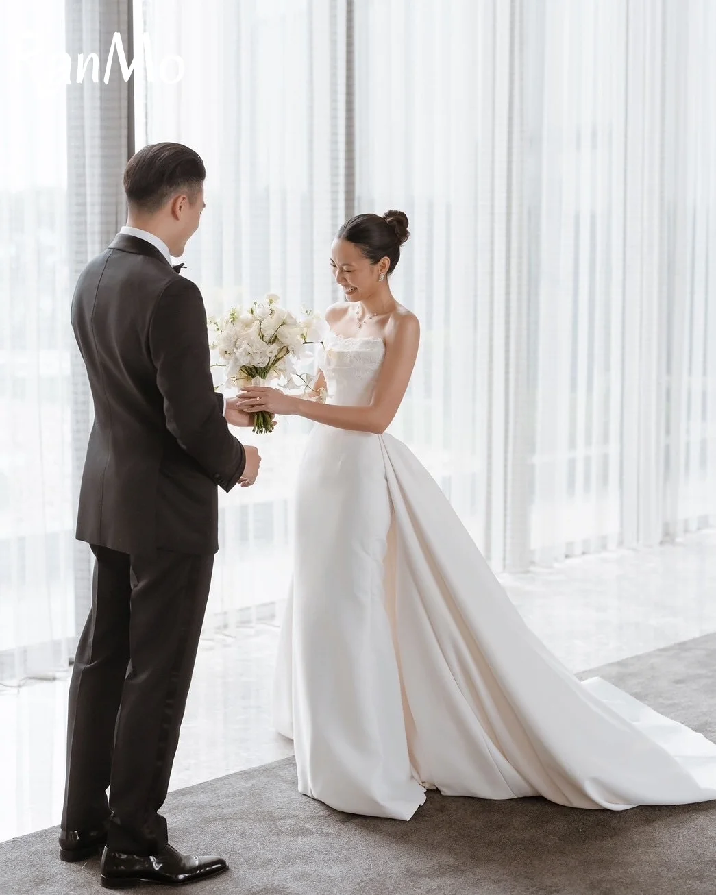 Ranmo sexy branco vestidos de casamento renda querida trem destacável vestido de noiva sereia cetim vestidos de noite de casamento personalizado