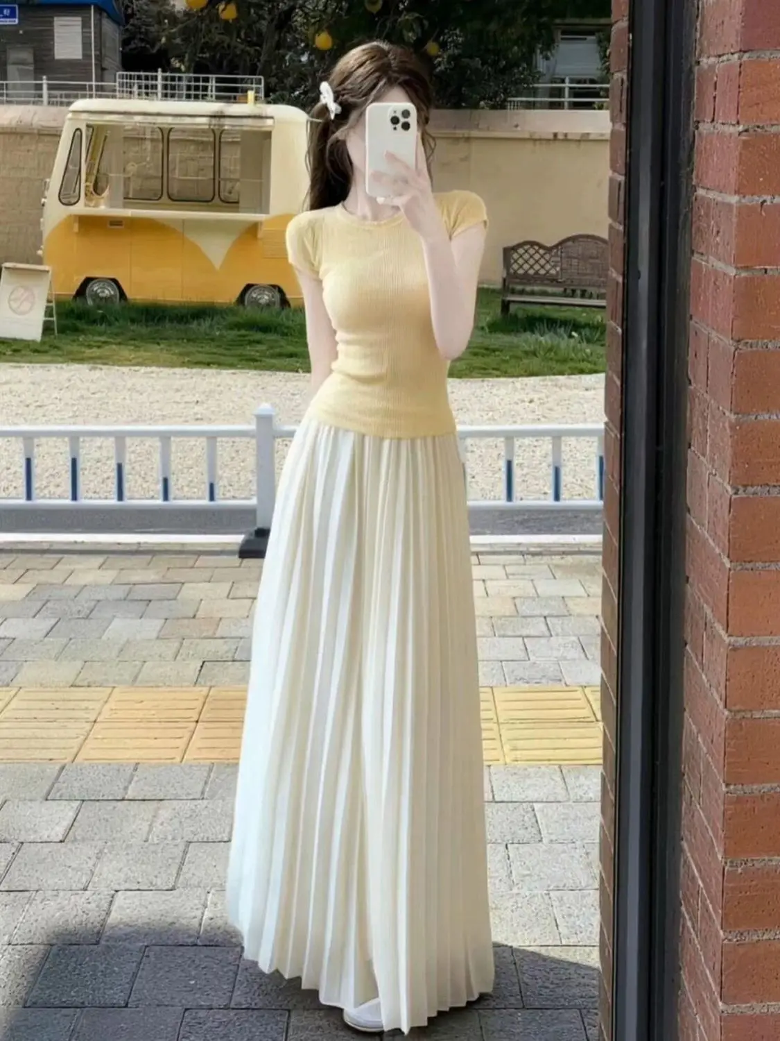 Huge good-looking Early Apring Unique Beautiful Aapricot Skirts Summer 2026 New Women Elasticity High Waist Long Pleated Skirts