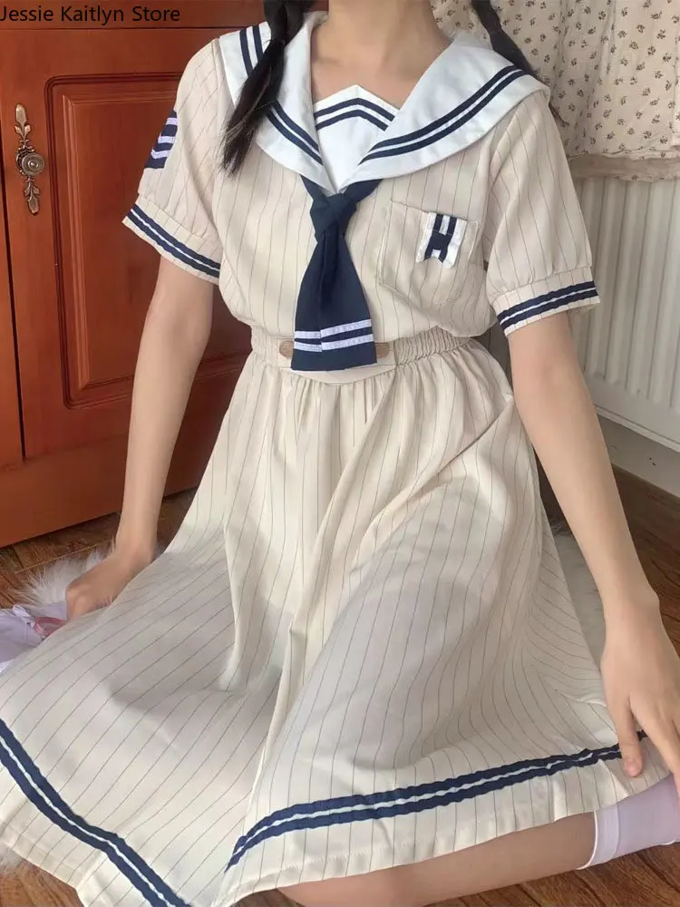 Japonês Kawaii JK Uniforme Escolar Alta Escola Vintage Marinheiro Outfit Vestido Doce Bonito Coreano Moda Meninas Cosplay Vestido De Marinheiro