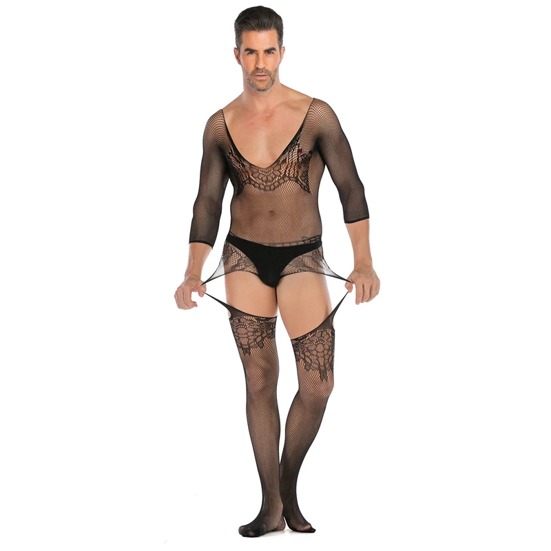 Men's Sexy Bodystocking Boy's Bodysuit Rave Lingerie Exotic Pole Dancewear Gay Bdsm Wear Porno Teddies Nightclub Stripper Outfit