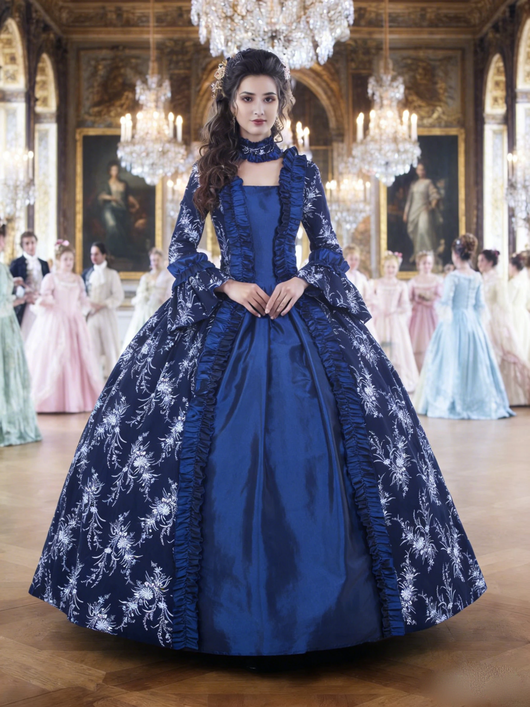 

Blue Marie Antoinette Dress Medieval Flare Sleeve Victorian Party Formal Gown Renaissance Gothic Floral Robe Gown