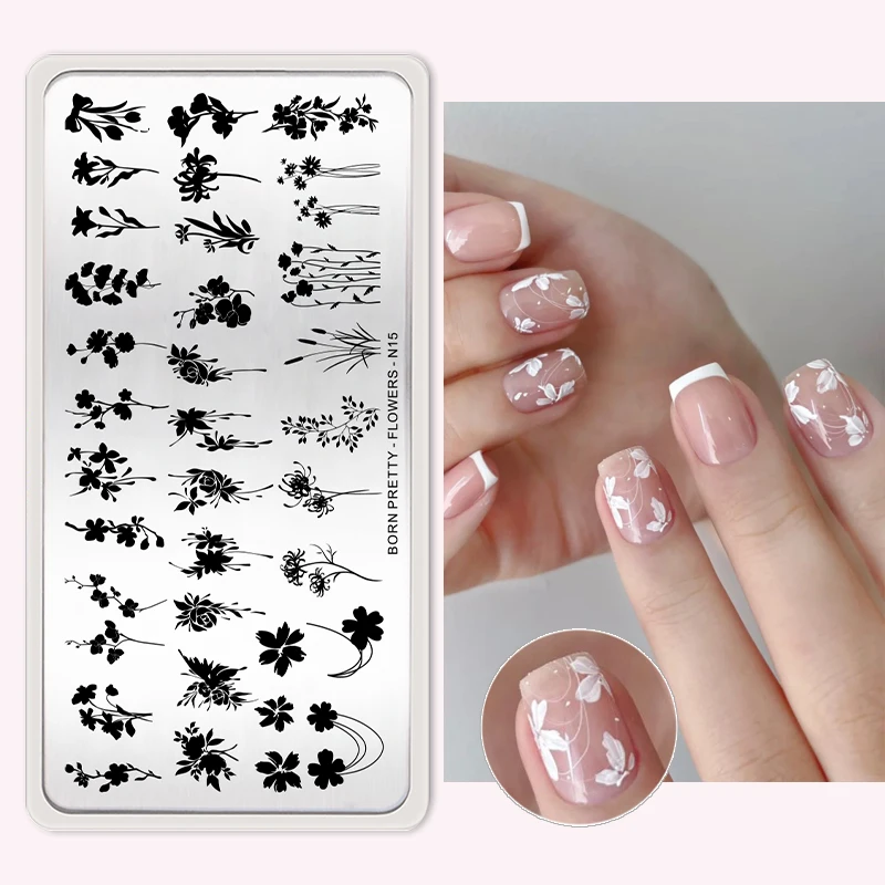 BORN PRETTY Stamping Plates Nail Art Templates Flower Natural Animal French Tips  DIY Nail Design Image Stencil Tool Manicure