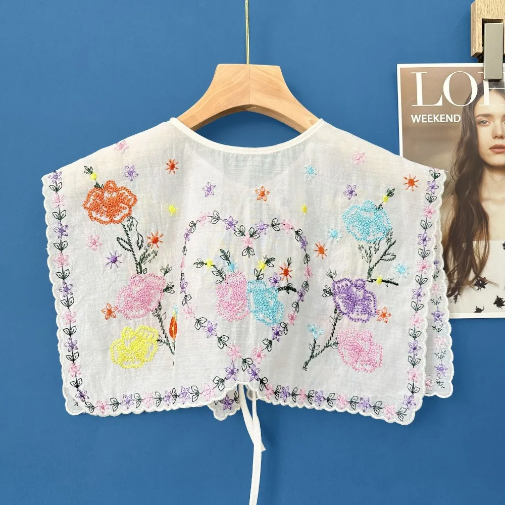 

Модный вышитый женский кружевной воротник-накладка, отстегивающийся, с завязками, имитация воротника-накидки, декоративный воротник-фальш-воротник