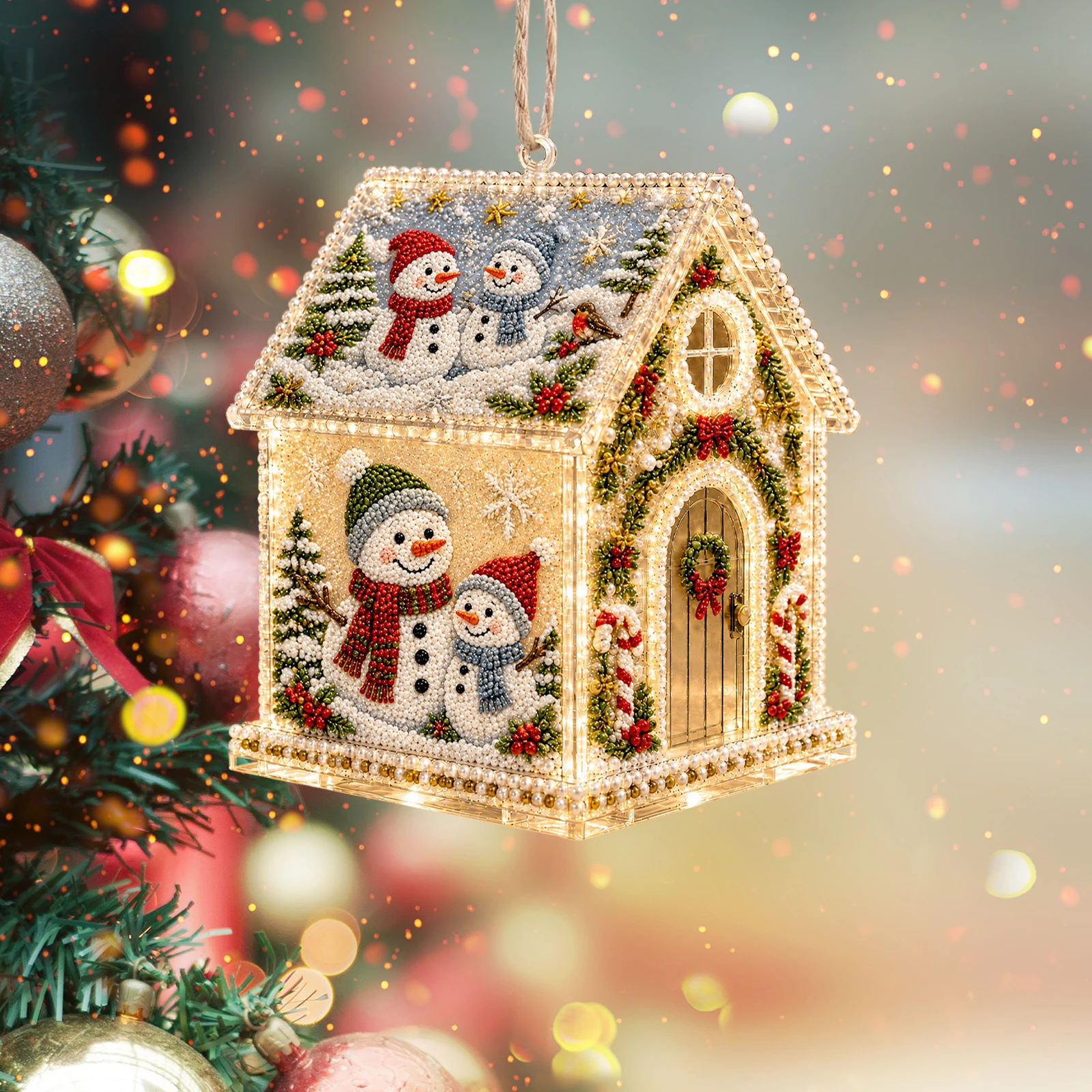 Christmas DIY Diamond Painting Acrylic House Ornament 5.91x5.91in Sorted Resin Gems Stylus Pen Box Step Guide