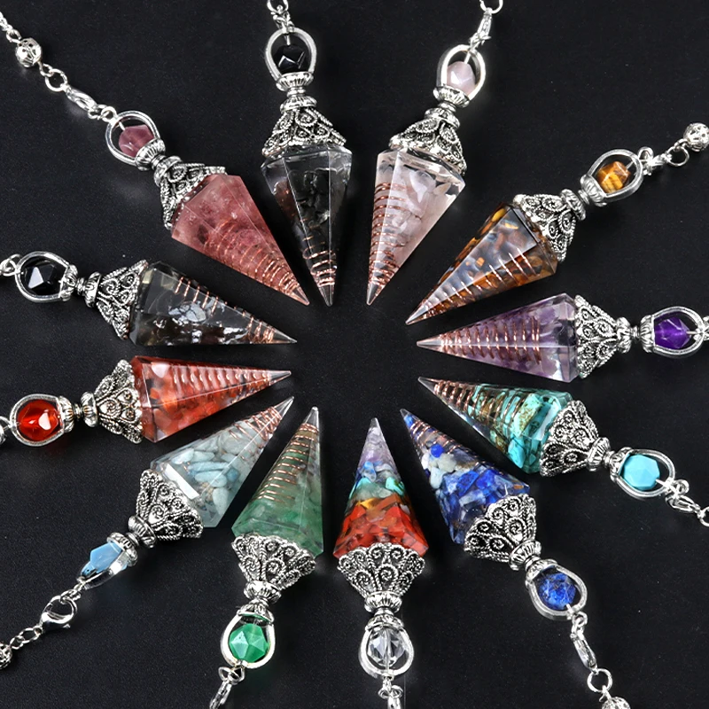Piedra Natural de siete Chakras, cuentas de arcoíris, colgante de péndulo espiritual, cristal Reiki de resina para fabricación de joyas, accesorios, collares