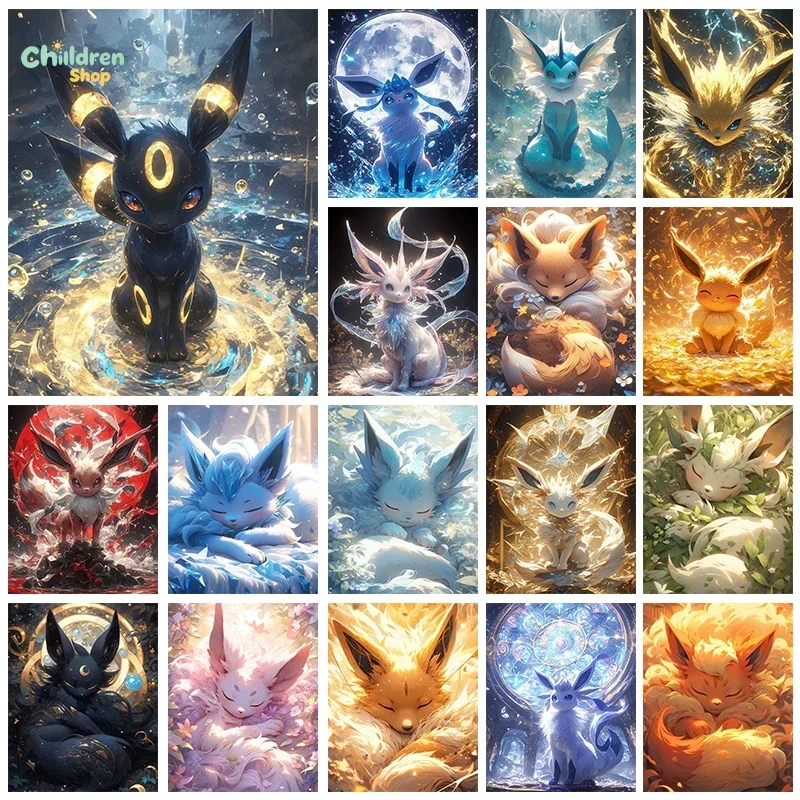 Japanese Anime Diamond Painting Kit Pokemon Eevee Diamond DIY Mosaic Home Decoration Children's Gift,No Frame