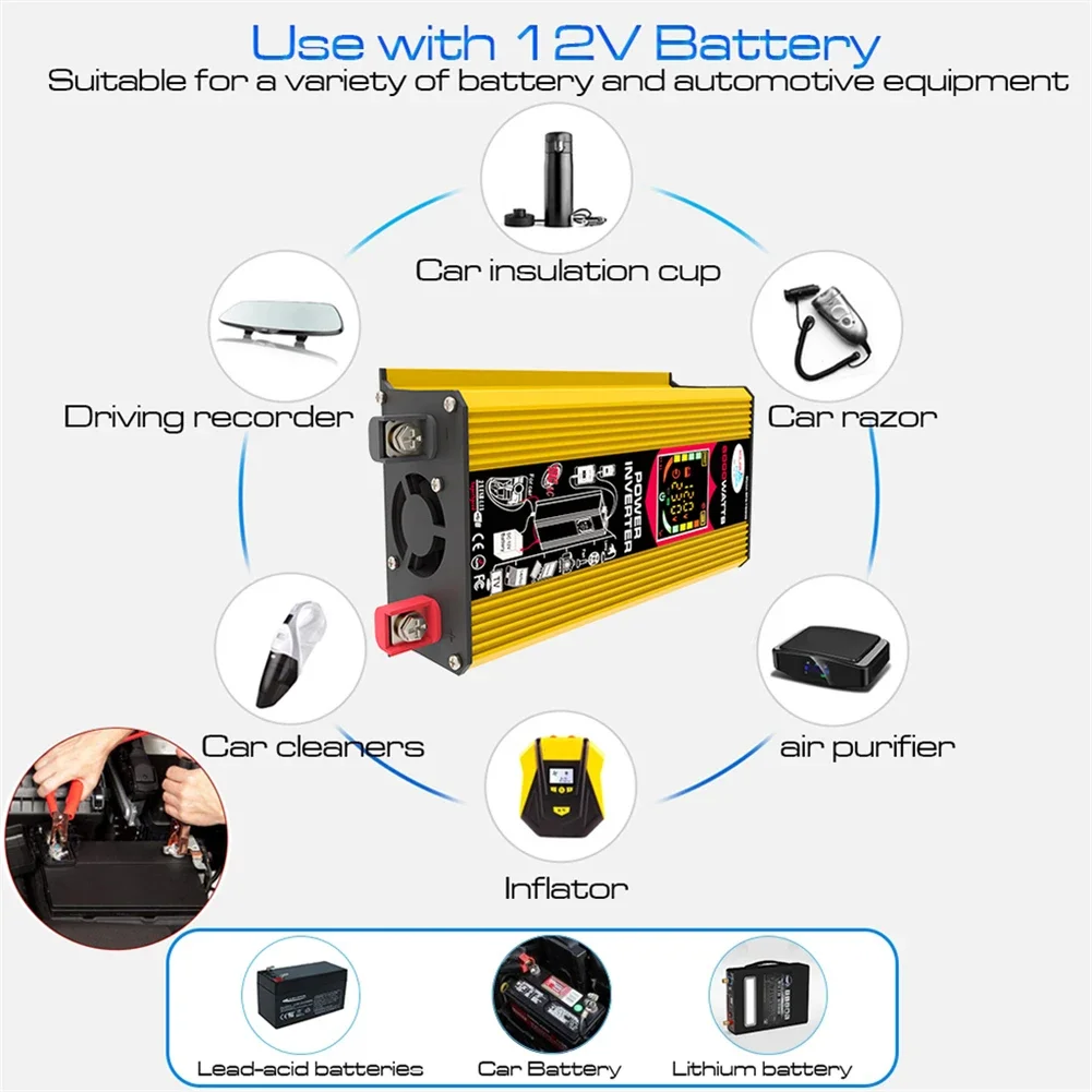 500W Car Inverter Modified Sine Wave Intelligent Power Inverter Dual USB Car Voltage Transformer DC 12V To AC 110V 220V for RV