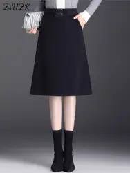 ZUZK High Waist Woollen A-Line Skirt For Women Autumn Winter Lady's Warm Skirt Work Wear Fashionable Skirt