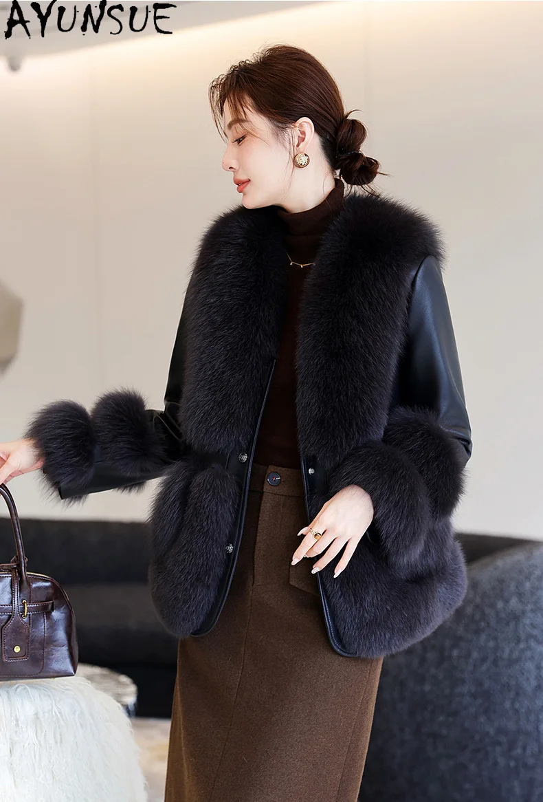 AYUNSUE Fox Fur Coat Women Winter Clothes Genuine Sheepskin Coats for Man Warm Down Jacket New in Outerwears Jaqueta Feminina