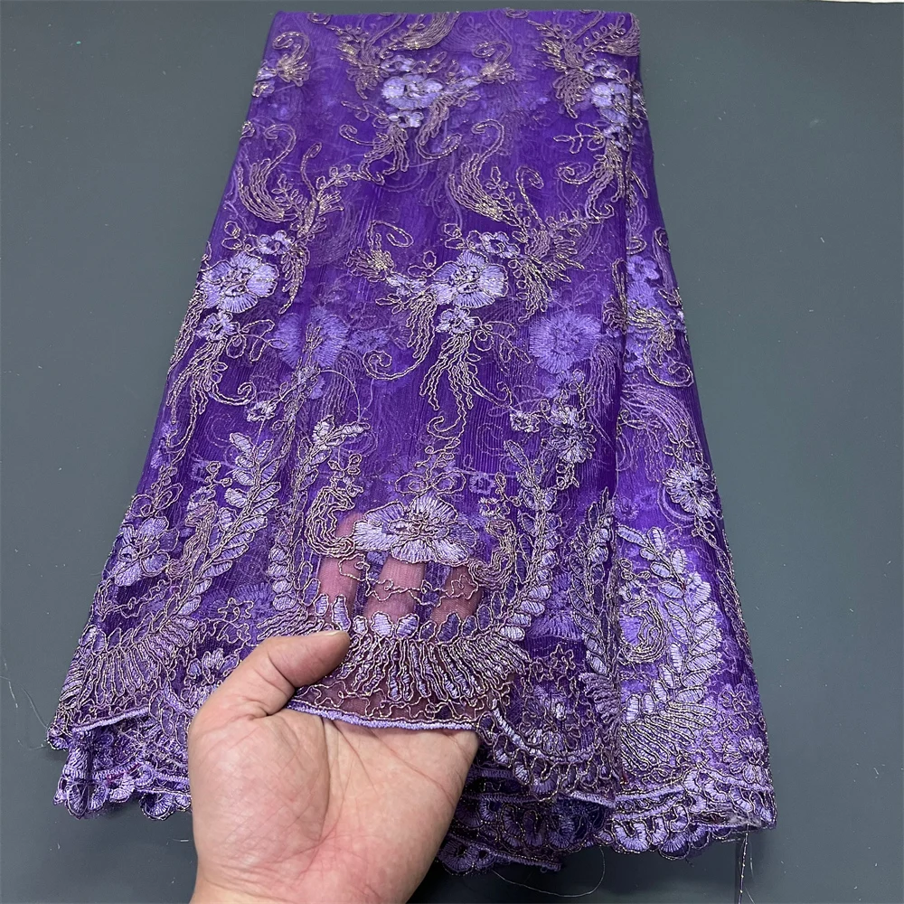 الأفريقي النيجيري عالية الجودة 2025 الترتر تول لفساتين الحفلة الراقصة الدانتيل النسيج التطريز صافي القماش الخرز الخياطة 5 ياردة ZJ049
