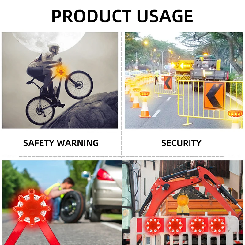 8Led Flares Emergency Lights Roadside Safety Beacon Disc Flashing Warning Flare Kit With Magnetic Roadside Warning Flasher image 5