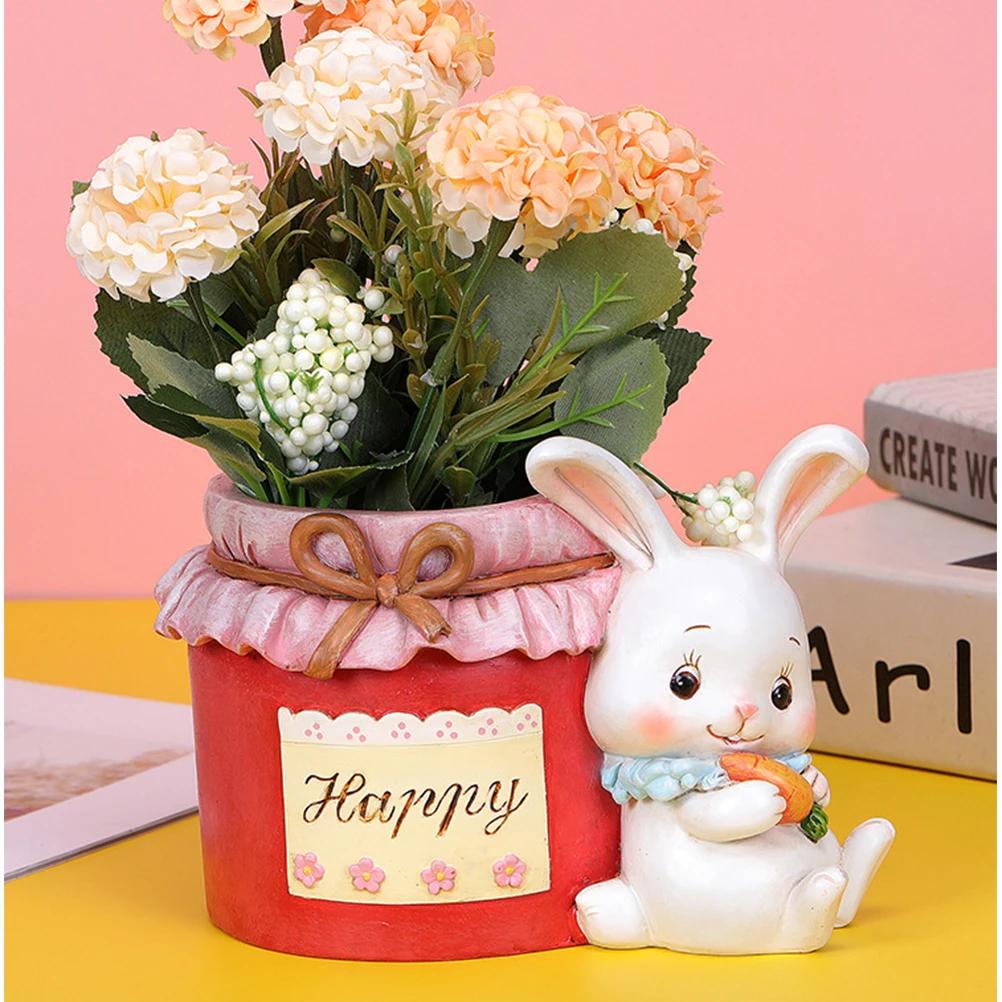 

Resin Rabbit Planter Pot for Succulents Herbs Mini Plants Cute Cartoon Decor Desktop Balcony Home Office Small Size Flower Pot