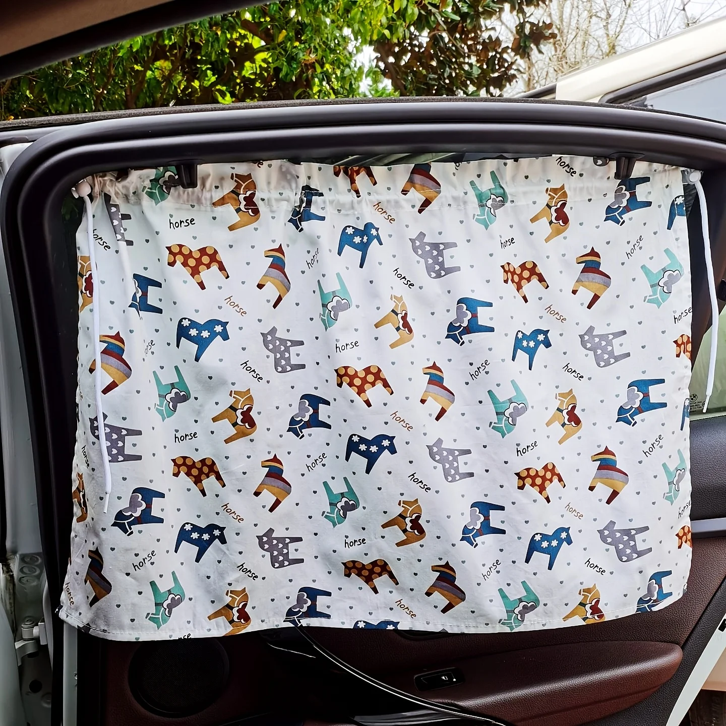 Cartoon Pattern Car Window Curtain Sun Shade, Universal Reversible UV & Heat Blocker, Must-Have Car Interior Accessory view 5