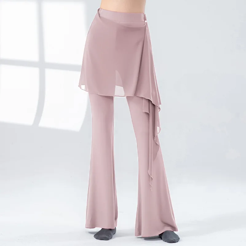 Calça de dança moderna feminina, longa, microflavada, latina, linha de palco, roupa de dança feminina, saia envoltória de malha, traje de prática clássica
