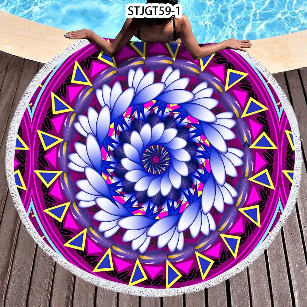 Microfiber Round Beach Towel Sport Scarf Mandala Circle Serviette De Plage Toalla Playa Swimming Bath Towel with Tassel