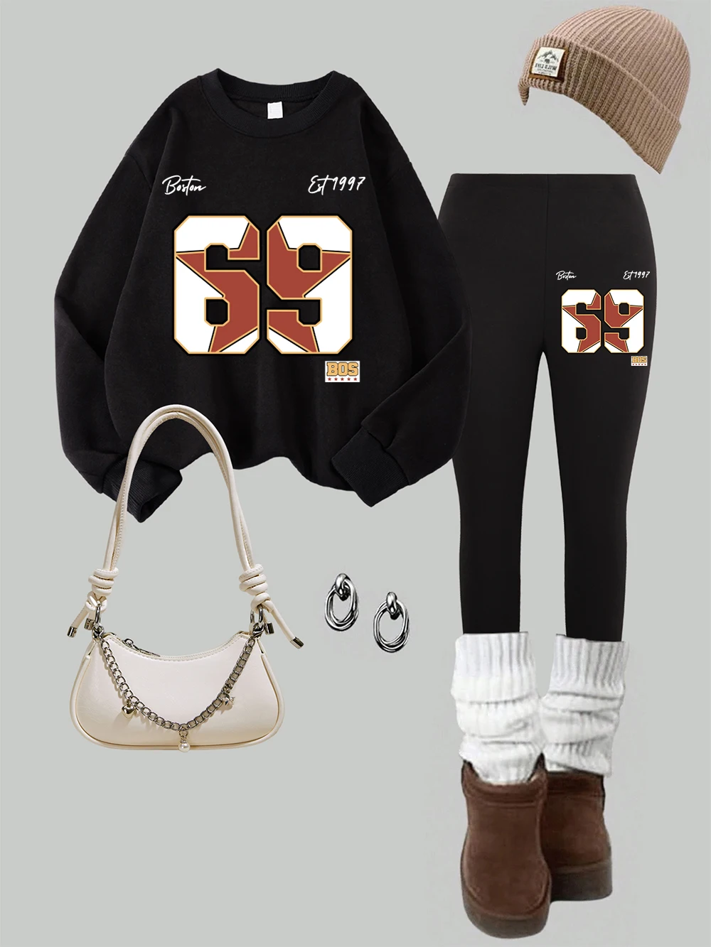 2 pièces femmes Boston 1997 69 impression sweats Leggings ensemble hiver polaire chaud à capuche pantalon sport femme Jogging vêtements