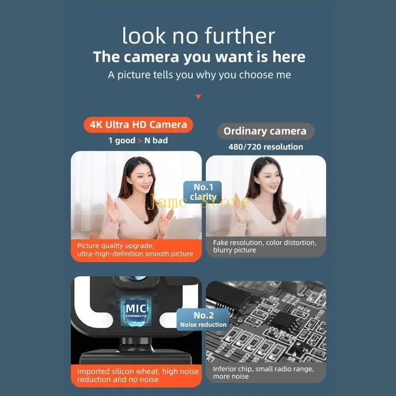 LX0B 1080P AutoFocus Webcam ordinateur beauté Web caméra lampe avec micro