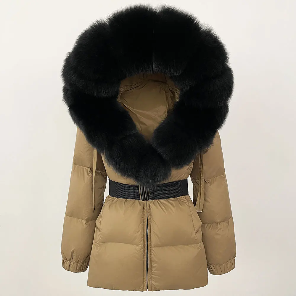 جاكيت منتفخ سميك بغطاء رأس للنساء ، معطف دافيء من البط الأبيض ، باركا نسائية مقاومة للماء ، جاكيت من فرو الثعلب الحقيقي ، الشتاء ، #5
