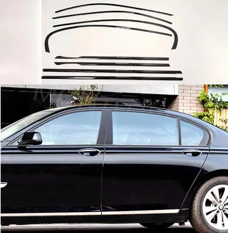 자동차 스타일링 블랙 스틸 창 몰딩 프레임 스트립 트림 커버 BMW 7 시리즈 F02 G12 2009-2023
