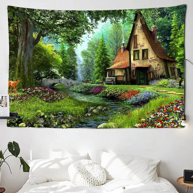 VIKAMA Vintage Magnolia Flower Tapestry Wall Hanging Chinese Style Floral Bird Art Design Aesthetic Backdrop for Wall Decor