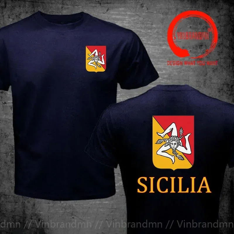 Novelty Funny Design Tee Shirt Sicilian Sicily Flag Triskelion T Shirts Men Sicilia Coat of Arms T-Shirts Party Patriotic TShirt