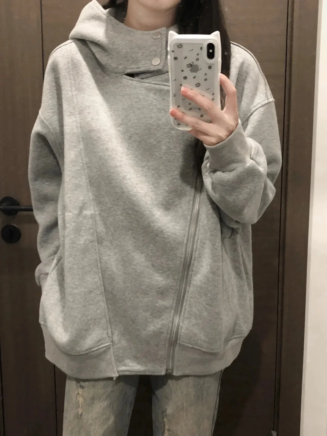 

Мужская толстовка-худи Heavyweight с асимметричным дизайном, двойной молнией, в уличном стиле, модный осенний повседневный топ