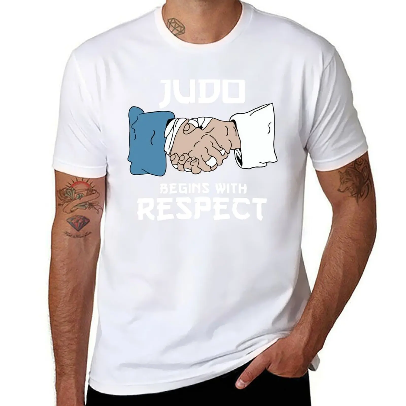 

Judo Begins With Respect T-Shirt cotton tshirt 100% cotton t shirts high quality T-Shirt