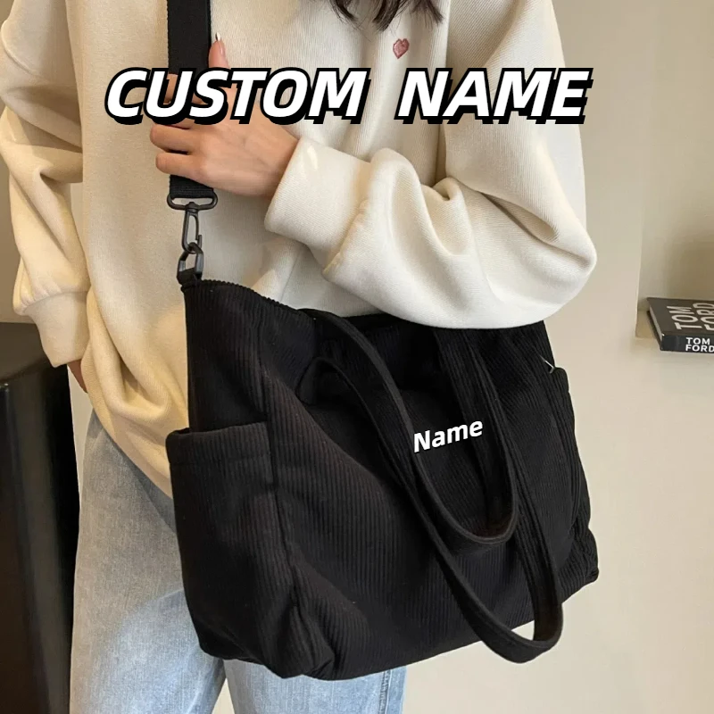 Personalized Fashion Versatile Shoulder Bag College Wind Commuting Corduroy Square Large Capacity Leisure Portable Crossbody Bag