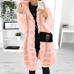 2024 Autumn Winter Women Faux Fur Coat Casual Thick Warm Faux Mink Fur Collar Slim Solid Color Outwear Long Jackets 4xl Femme