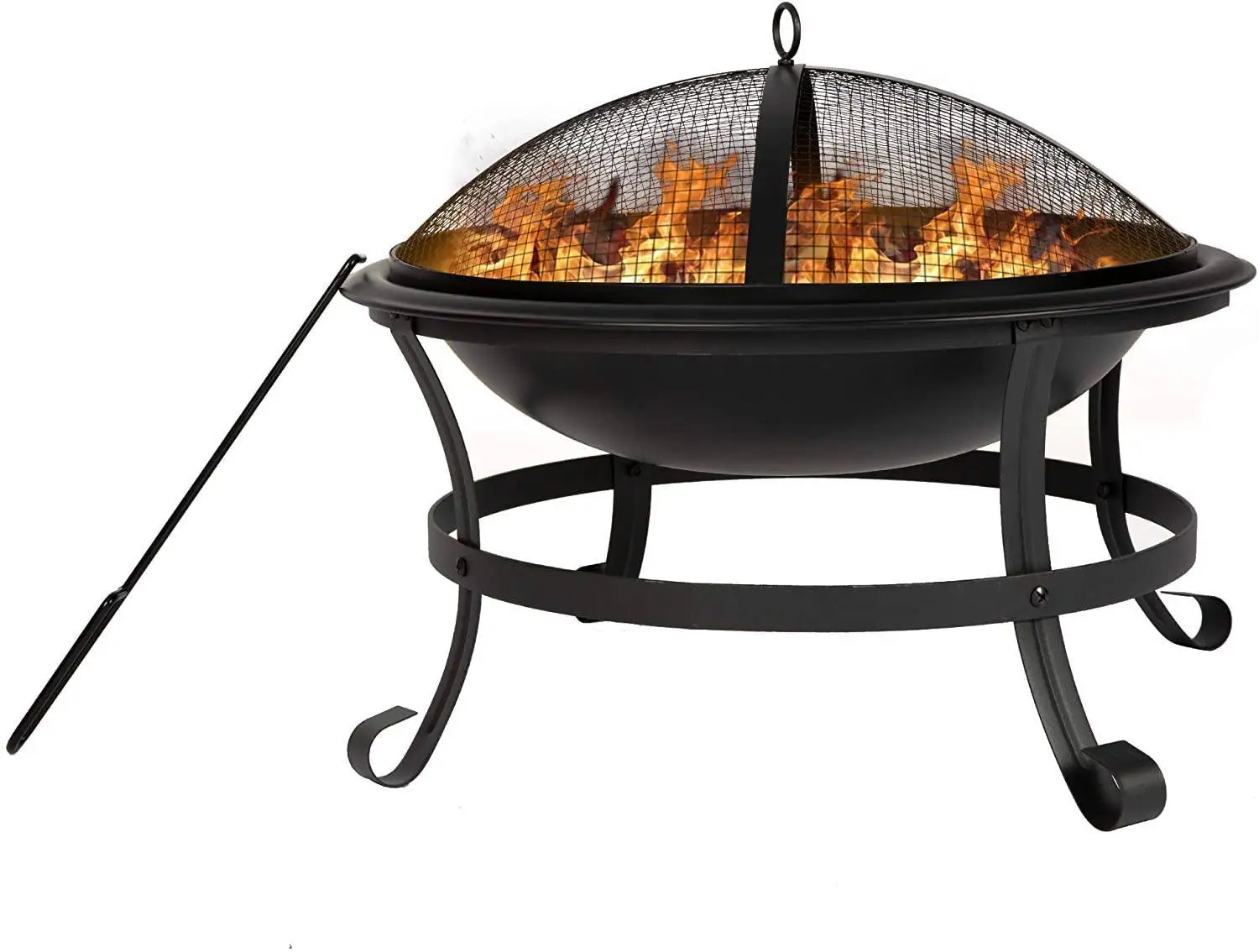 22'' Outdoor Wood Burning BBQ Grill Firepit Bowl w/Spark Round Mesh Spark Screen Cover Fire Poker Patio Steel Fire Pit Bonfire f