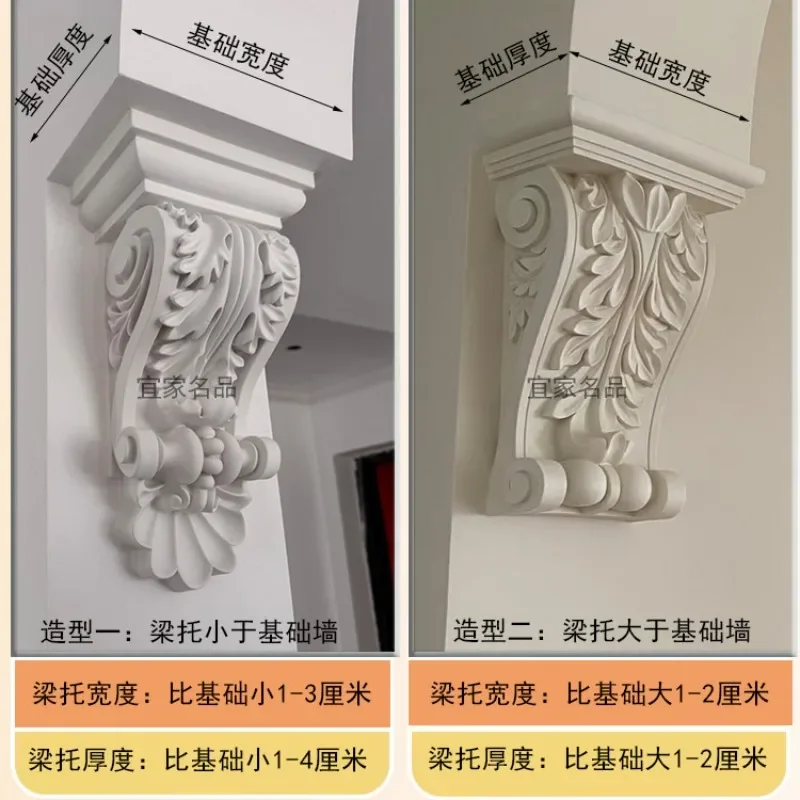 French beam support arched door hole pass decoration elephant trunk Roman column head European medieval style decoration materia