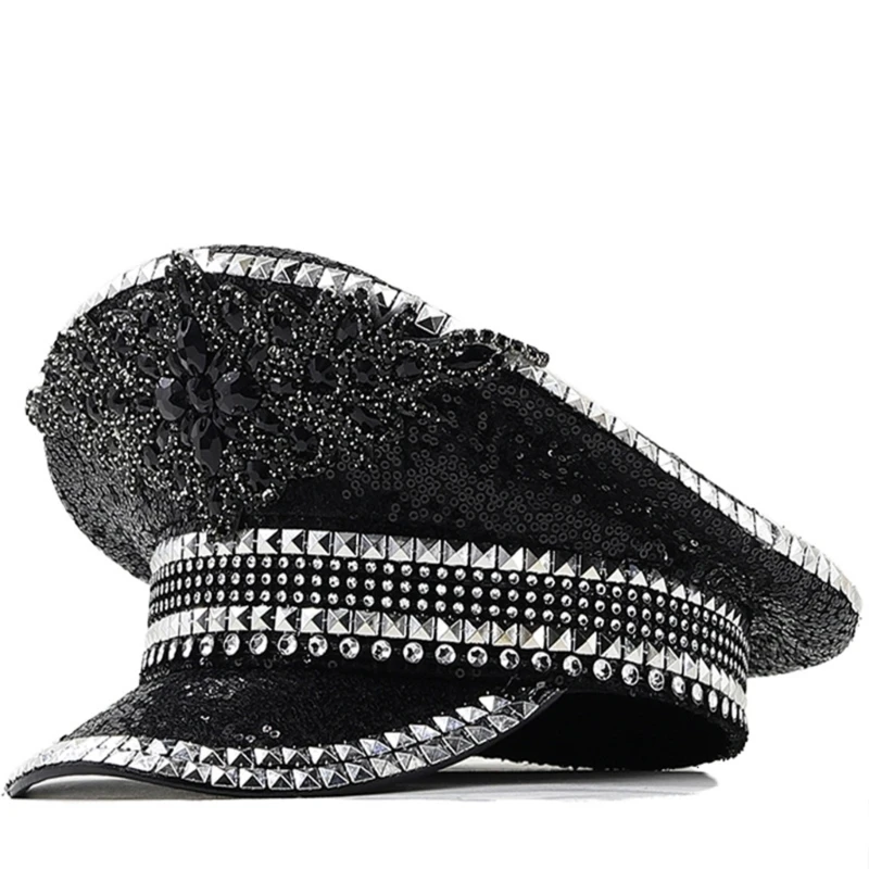 

Fedora Hat Glittering Flat Top Hat Female Bridal Shower Carnival Hat Drop shipping