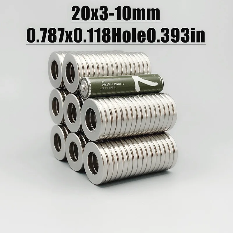 2/5/10/20/50PCS 20x3-10mm Ring Magnet 20*3 Hole 10mm Round Shape Neodymium Magnets Disc Strong Permanent Imanes