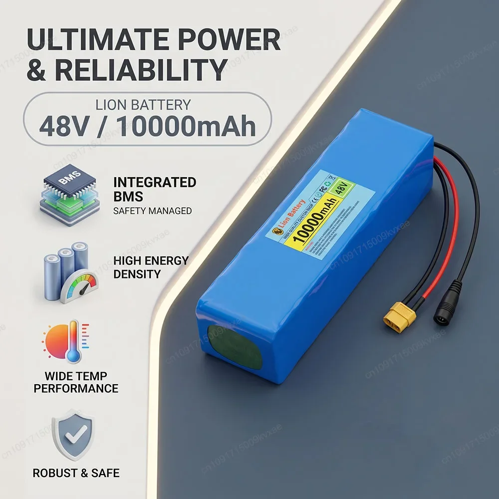 48V 10Ah 18650 Lithium Ion Battery Pack for Electric Bicycle Scooter Tricycle Motor 54.6V 2A Charger 20A BMS Protection