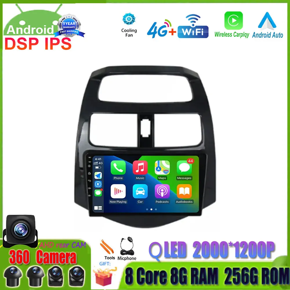 Android 14 Autoradio Carplay For Chevrolet Spark Beat M300 Matiz 2010-2014  Car Multimedia Player Audio FM GPS Navigation