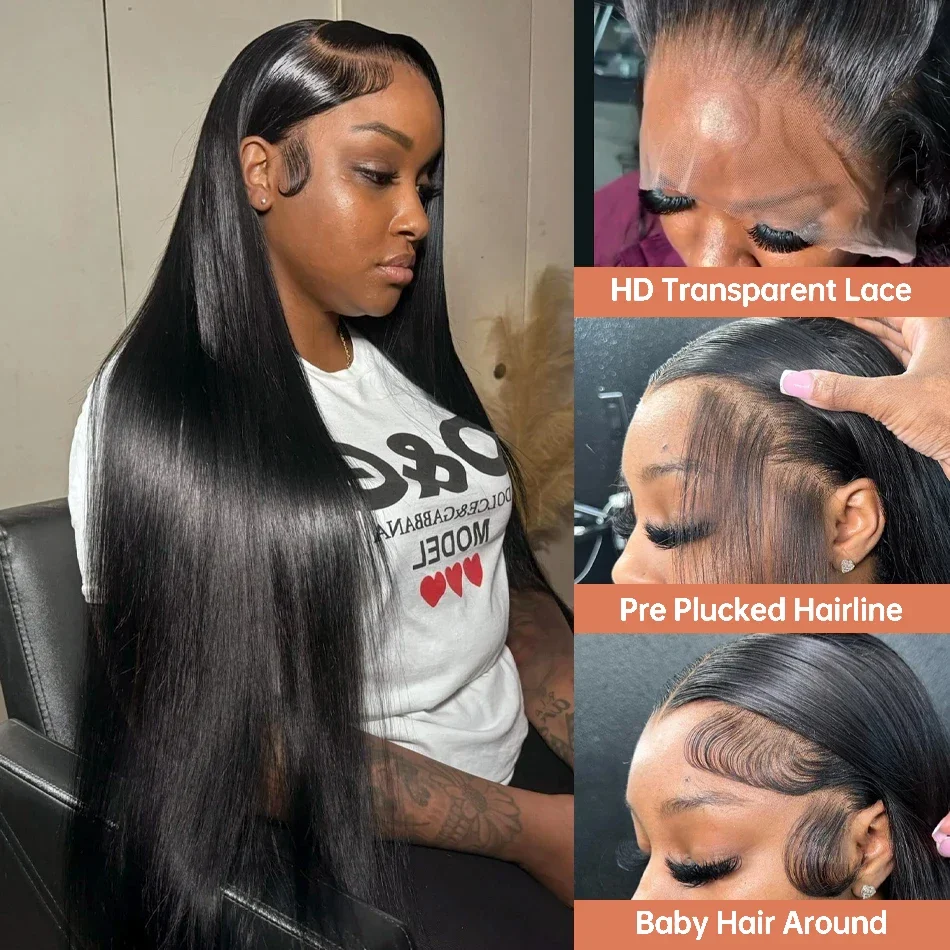 Rosabeauty Natural 13x6 HD Straight Lace Front Wig 30 40 Inch Transparent 13X4 Lace Frontal Human Hair Wig Brazilian For Women image 3