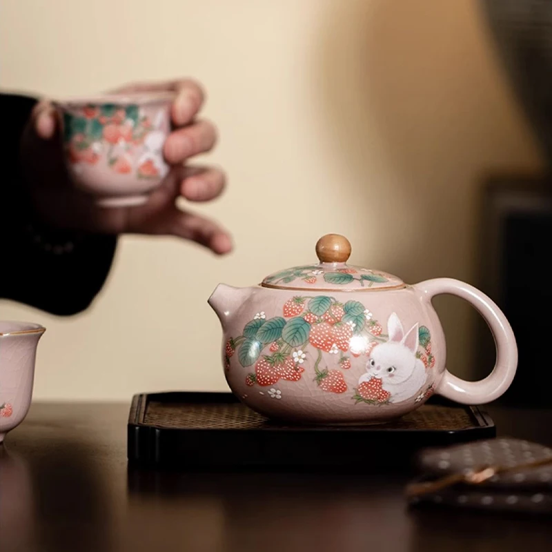 Imitation Song Dynasty Ru Kiln Xishi Teapot Pink Ceramic Single Pot Teapot Tea Maker Can be Used to Cultivate Kung Fu Tea Set