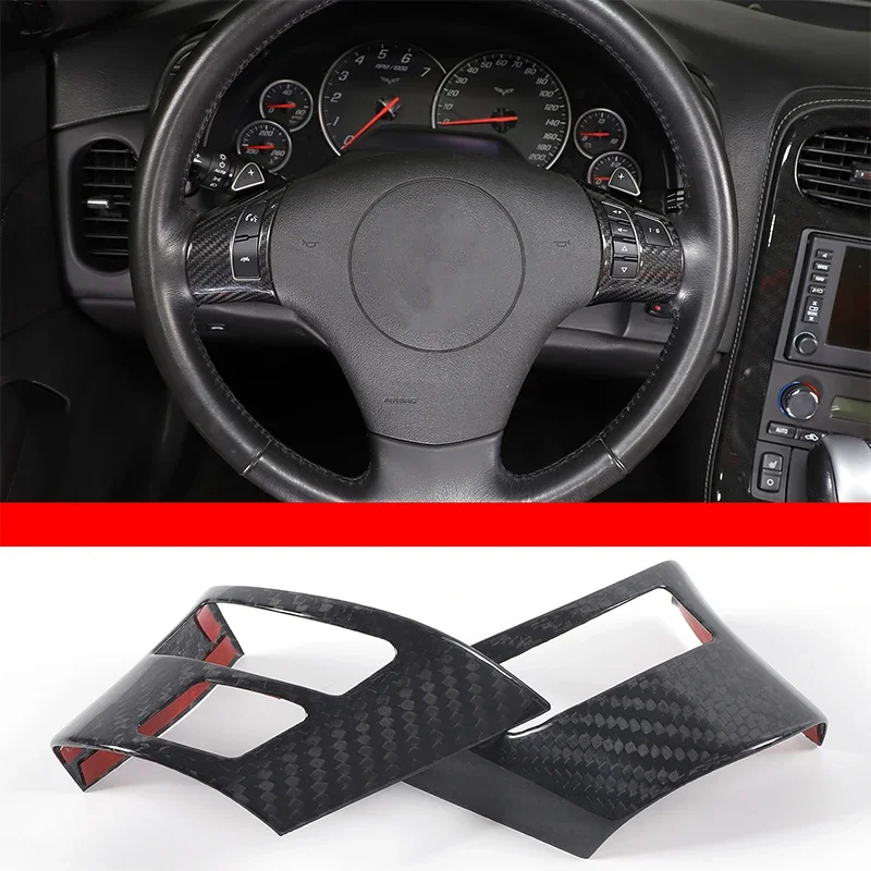 

Для 2005-13 Chevrolet Corvette C6 настоящее углеродное волокно, Стайлинг автомобиля, кнопка рулевого колеса, рамка, наклейка, аксессуары для салона автомобиля