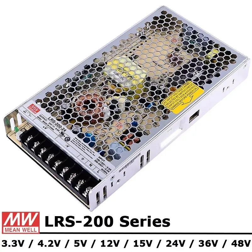 Mean Well LRS-200 Series AC/DC 200W 3.3V 4.2V 5V 12V 15V 24V 36V 48V Single Output Switching Power Supply Unit LRS-200-24