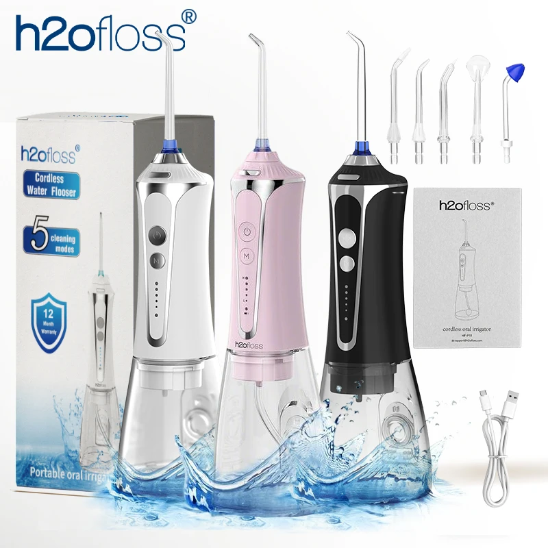 H2ofloss Oral Irrigator Water Flosser 140PSI High Pressure Water-Proof Design 300ml 5 Modes 5 Nozzles