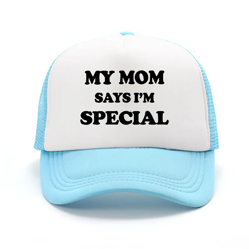 Unisex MY MOM SAYS I'M SPECIAL Letter Print Mesh Baseball Cap Fashion Truck Driver Hat Suitable for Outdoor Activities