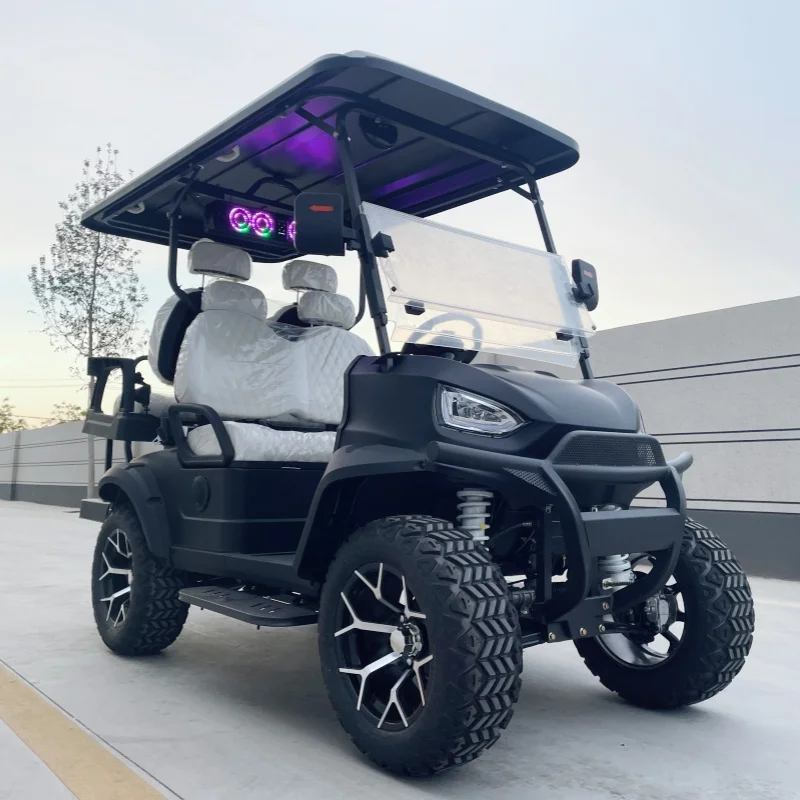

Golf Cart Lithium Electric Golf Cart Hot Selling 4 Wheel Disc Brake White Seat With Headrest Off-Road Tires Bumper Sound Bar