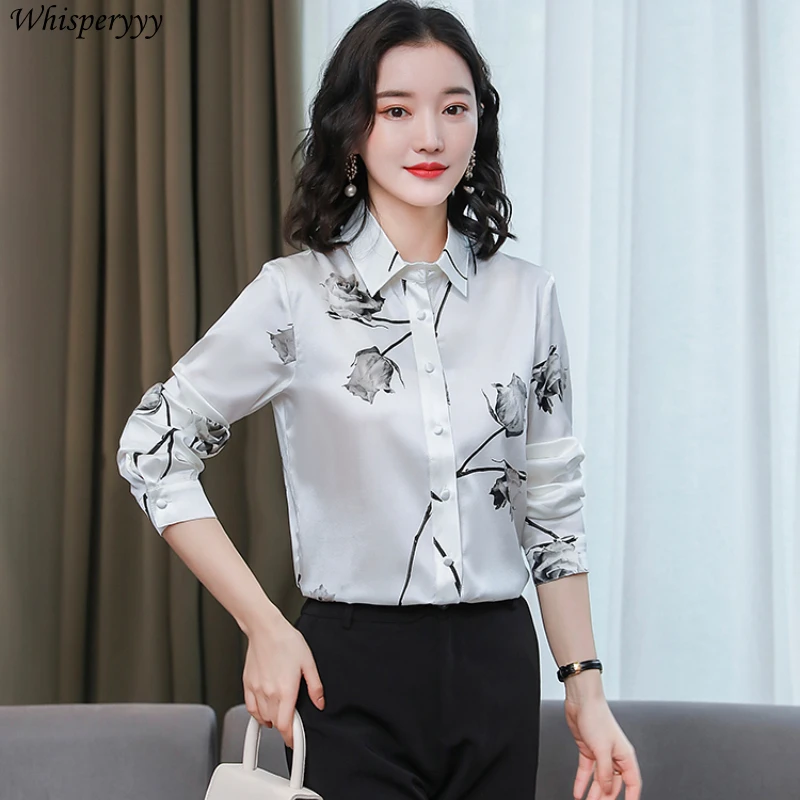 Women's Blouse Spring Autumn New Long-sleeved Printing Tops Female Fashion Turn-down Collar Chemise Femme Casual Shirt