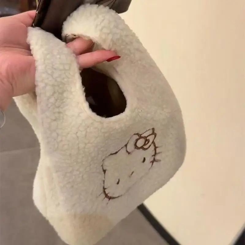 

Cartoon Hello Kitty Plush Handbag Autumn Winter Commuting Small Tote Bag Portable Versatile Storage Bag For Work And Daily Use