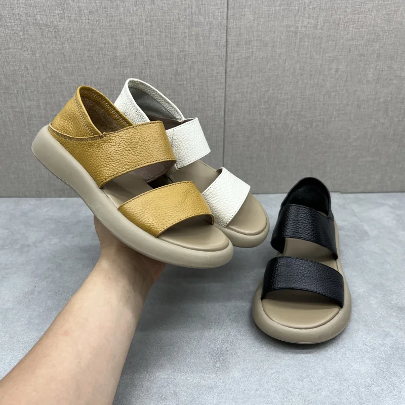 

Повседневные мягкие сандалии из натуральной кожи для женщин, пляжные римские сандалии на плоской подошве, модные летние новинки, женские шлепанцы