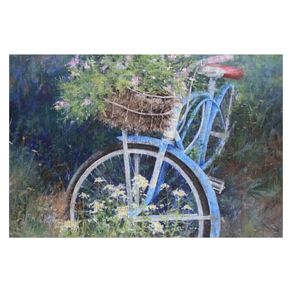 

Blue Bicycle Between the Weeds Jigsaw Puzzle Wooden Name Wood Animals Customs With Photo Puzzle