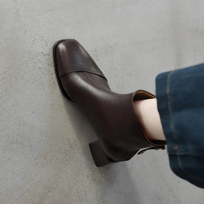 Krazing Pot Sheepskin Round Toe Med Heels Zipper Modern Boots Keep Warm Winter Shoes High Quality European Design Ankle Boots