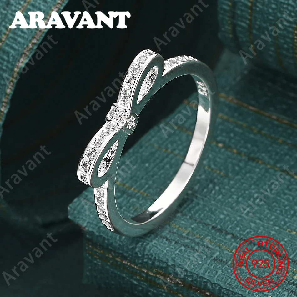 

Кольцо с бантом из стерлингового серебра 925 пробы с цирконом 6-10 # Женские аксессуары для повседневной носки, ювелирные украшения в подарок на Рождество